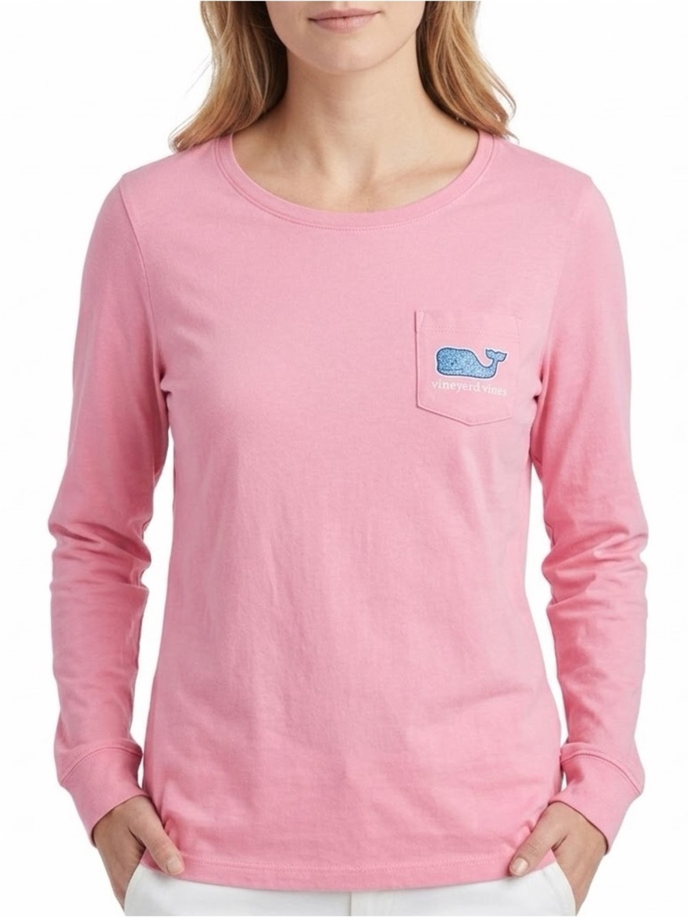 Vineyard‎ Vines Pink Whale Long Sleeve Pocket Tee Shirt Womens XS
